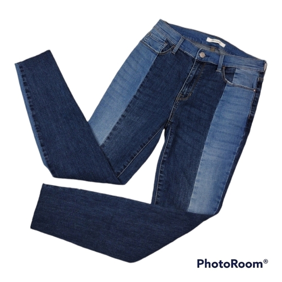 Pacsun Los Angeles Blue Medium Light Wash Color Block High Rise Raw Hem Jegging - Picture 1 of 11